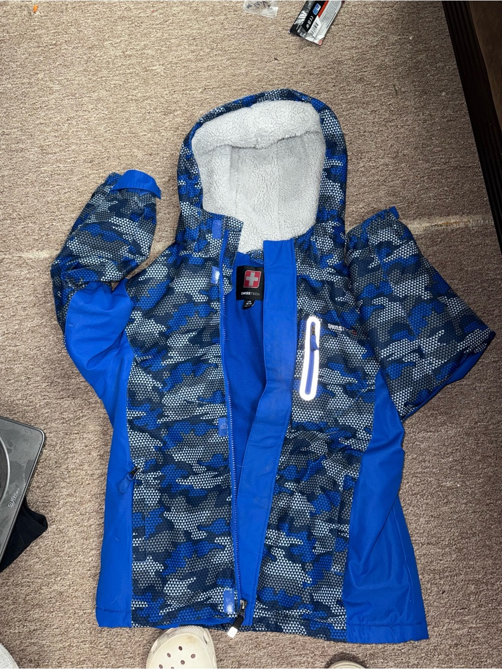 Swiss Tech Boys Blue Camo Hooded Raincoat